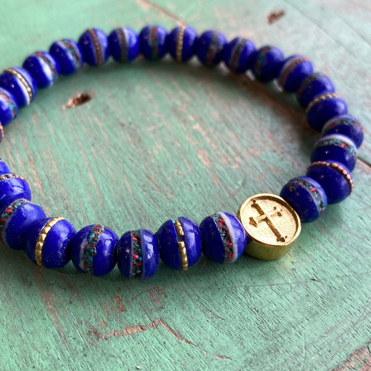 Men of Faith Blue Nepal Prayer Cross Bracelet