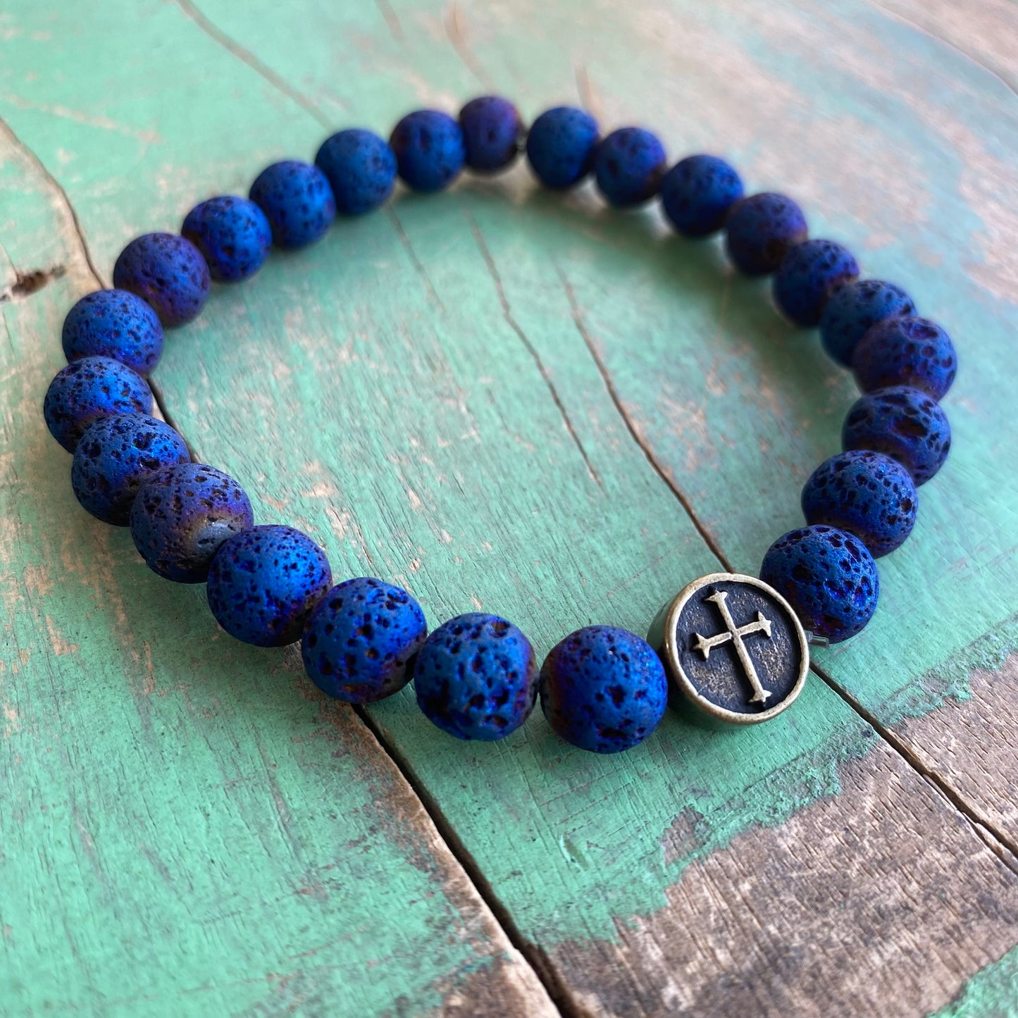 Blue Lava Bronze Cross Bracelet