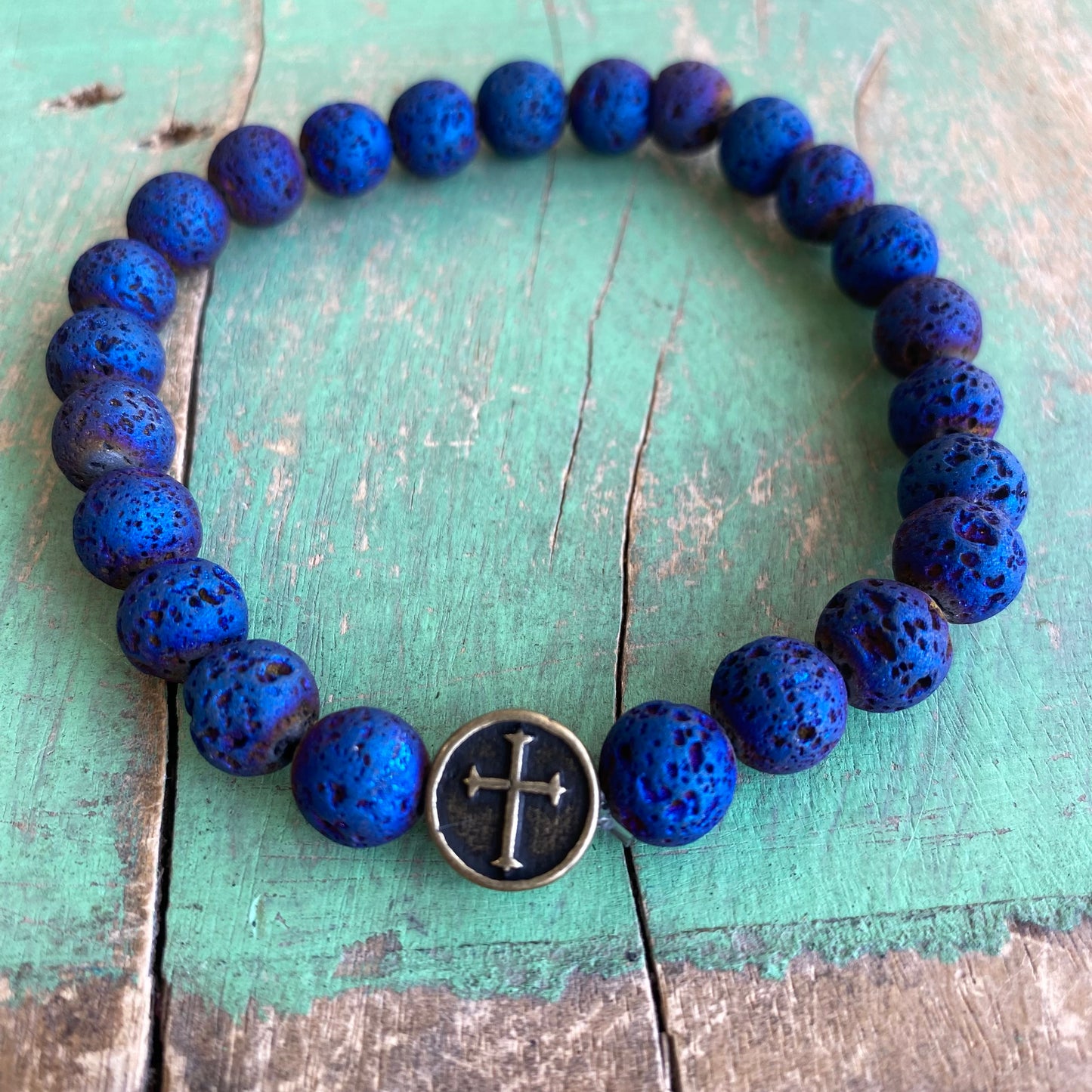 Blue Lava Bronze Cross Bracelet