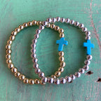Stainless Steel Ball Bead Turquoise Cross Bracelet