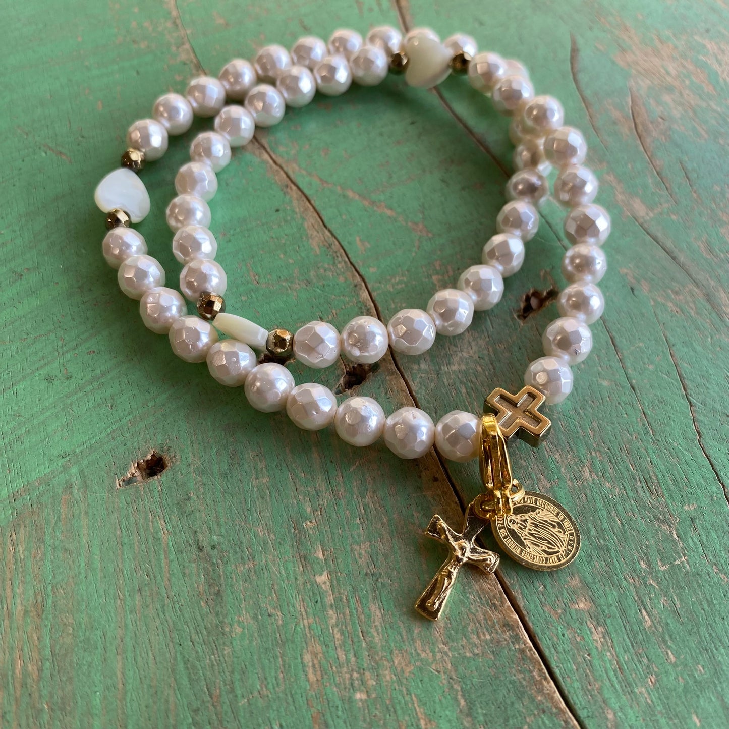Rosary Wrap Bracelet with Gold Accents