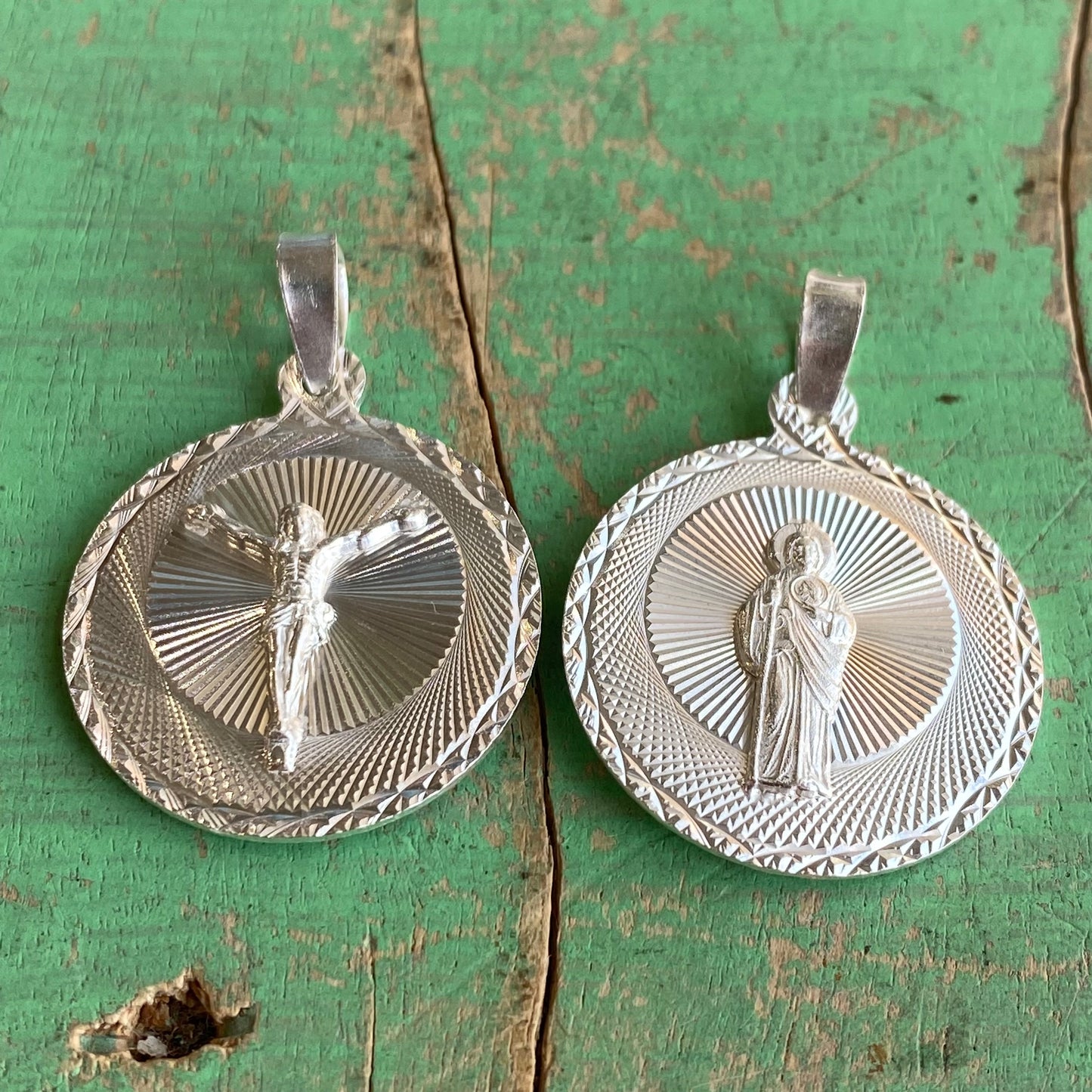 Sterling Silver Double sided St Jude/Crucifix Pendant