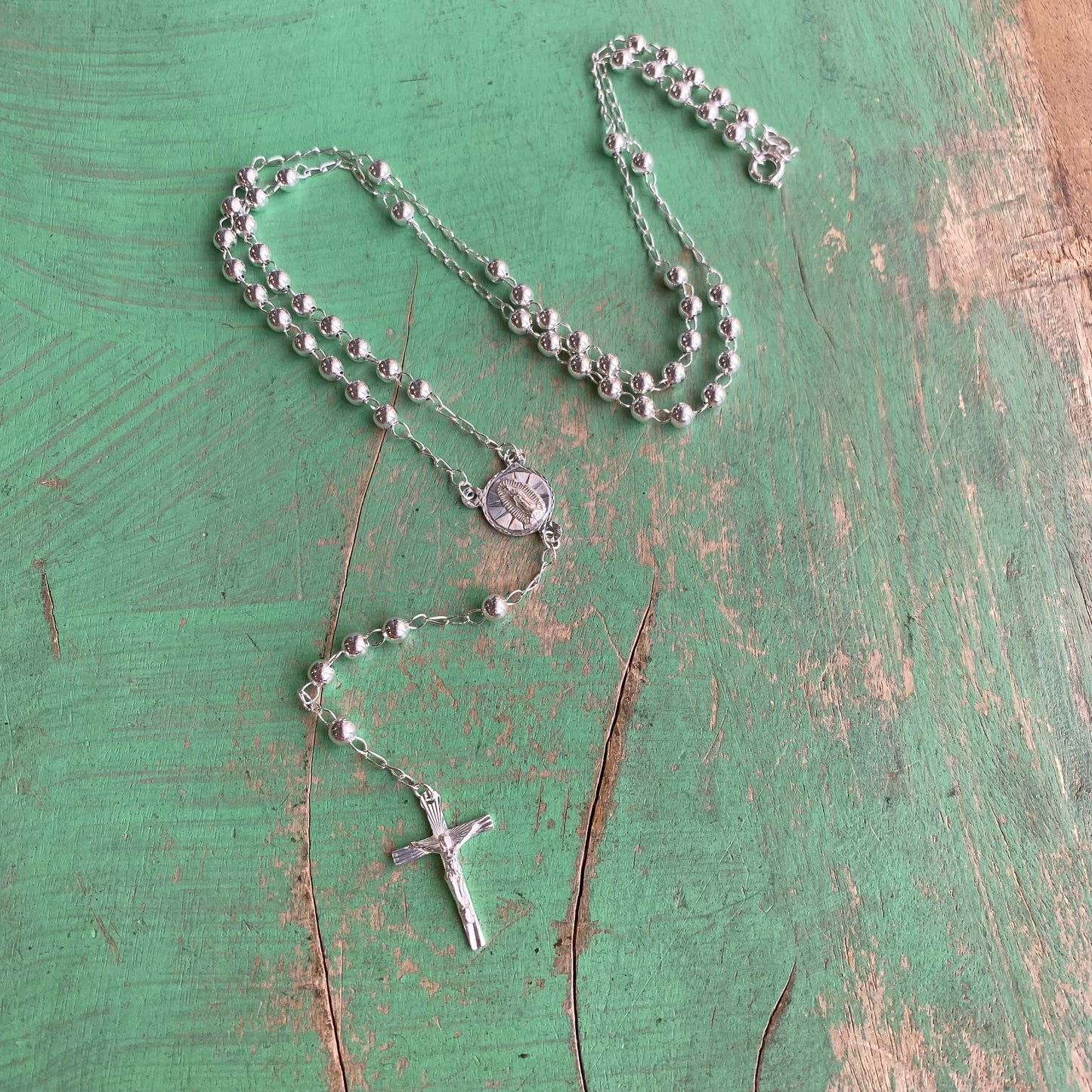 Sterling Silver 4mm St Benedict Rosary Necklace