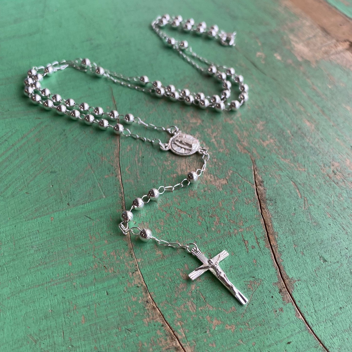 Sterling Silver 4mm St Benedict Rosary Necklace