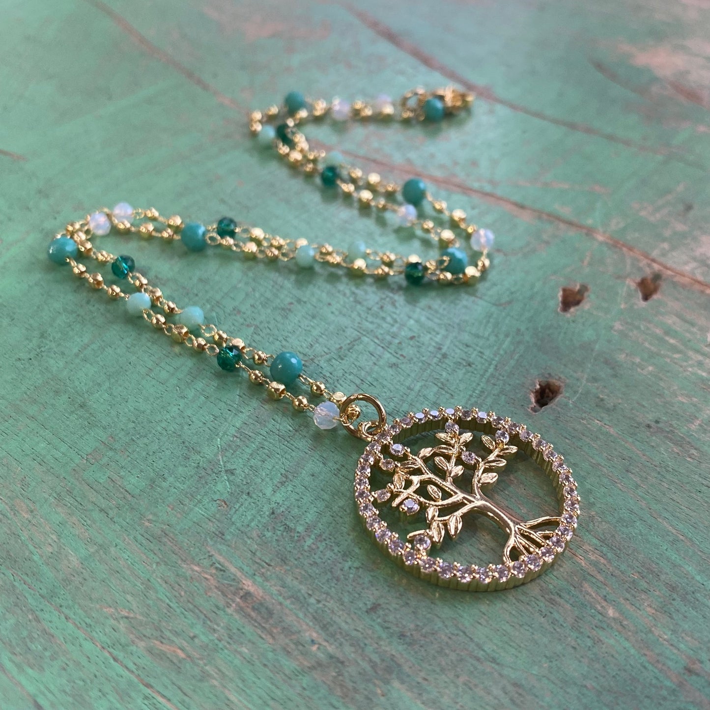 Green Crystal Tree of Life Necklace