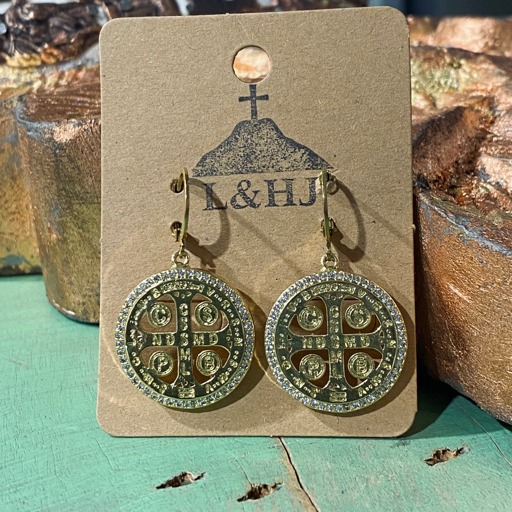 Gold St Benedict CZ Earrings