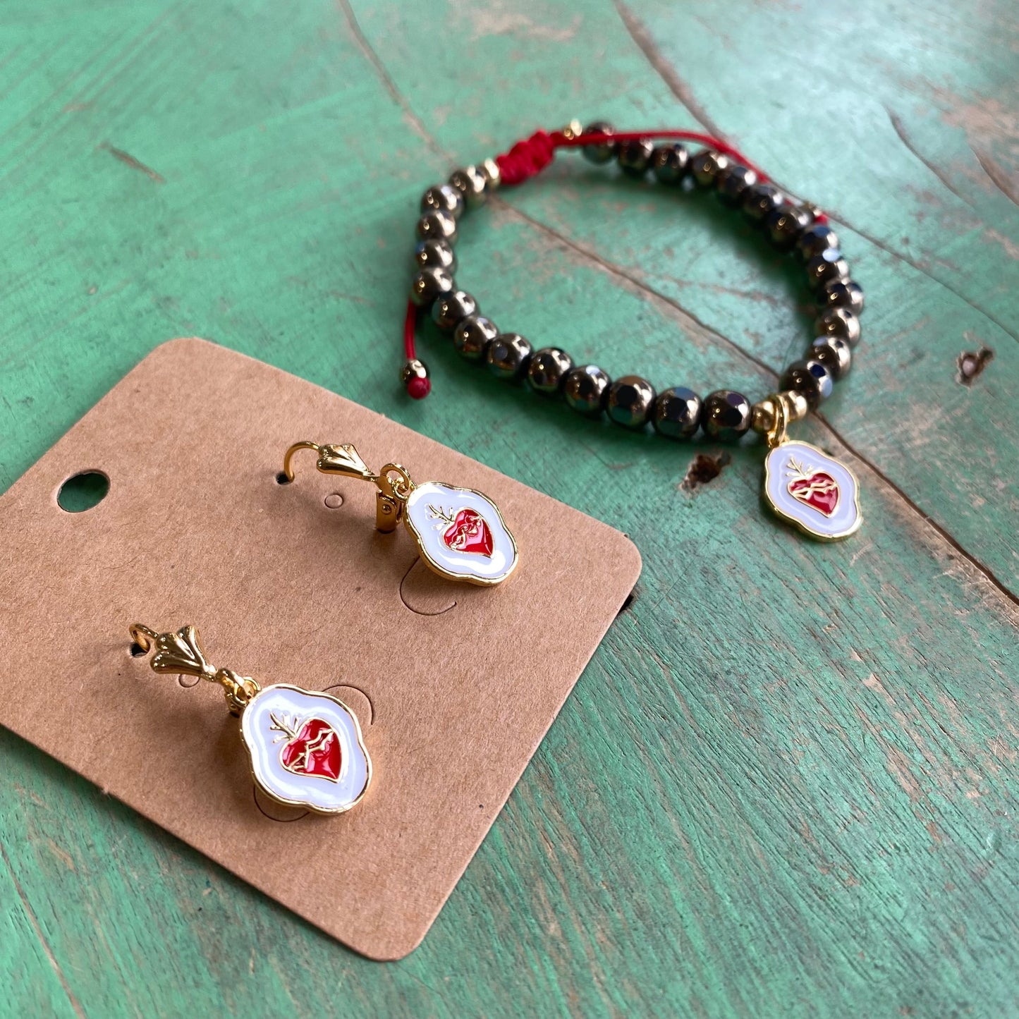 Hematite Heart Bracelet and Earrings Set