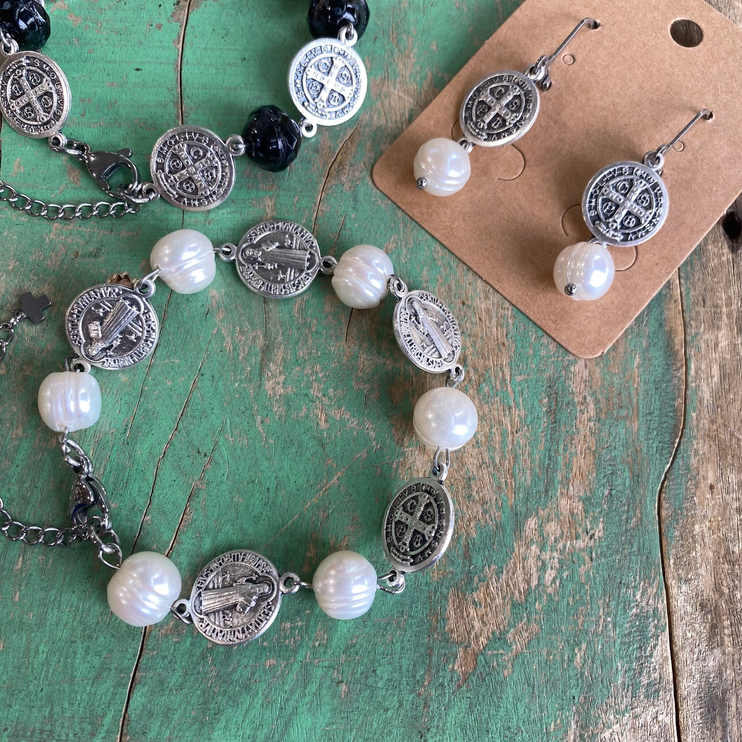 Elegant Protection Link Bracelet and Earrings