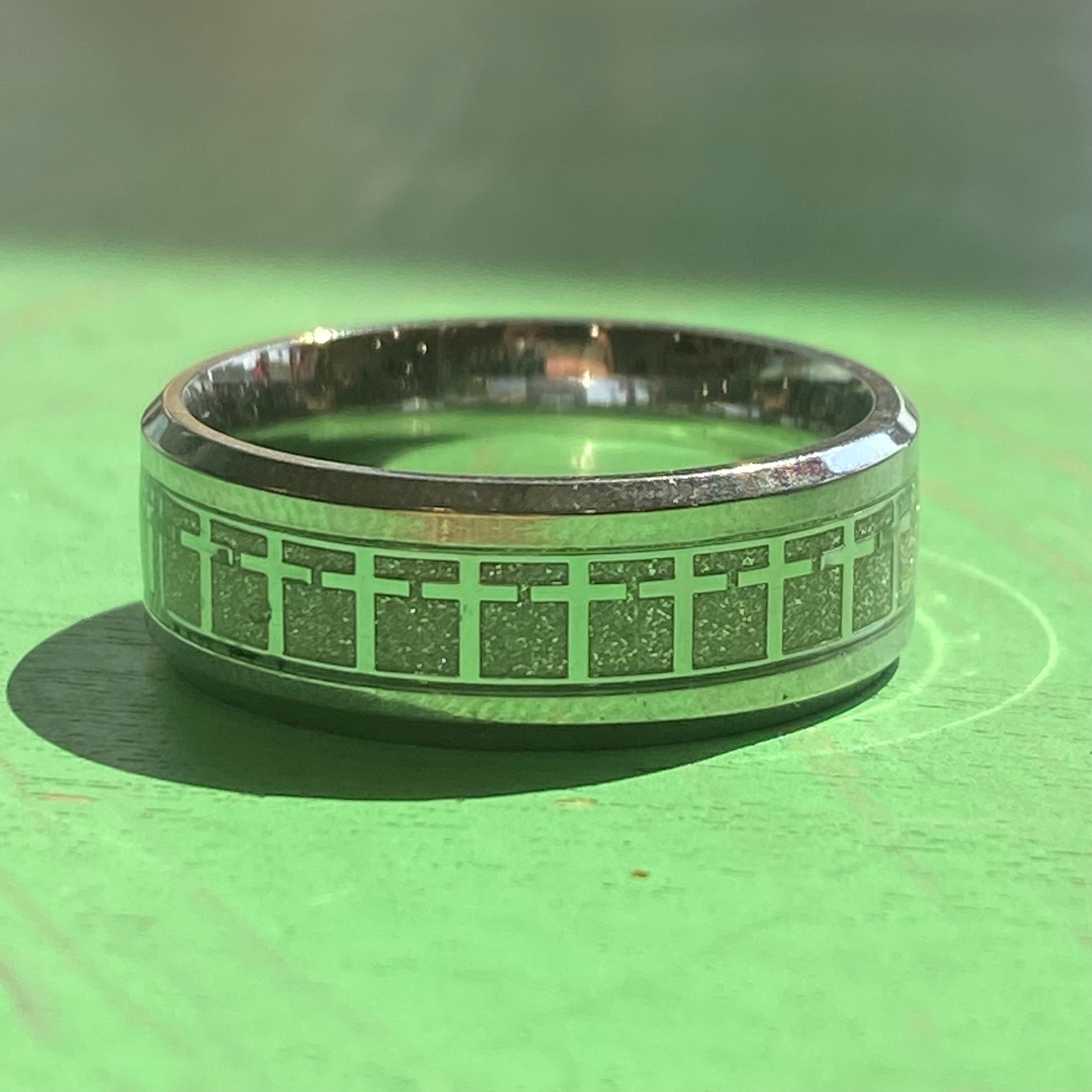 Stainless Steel Row of Crosses Ring