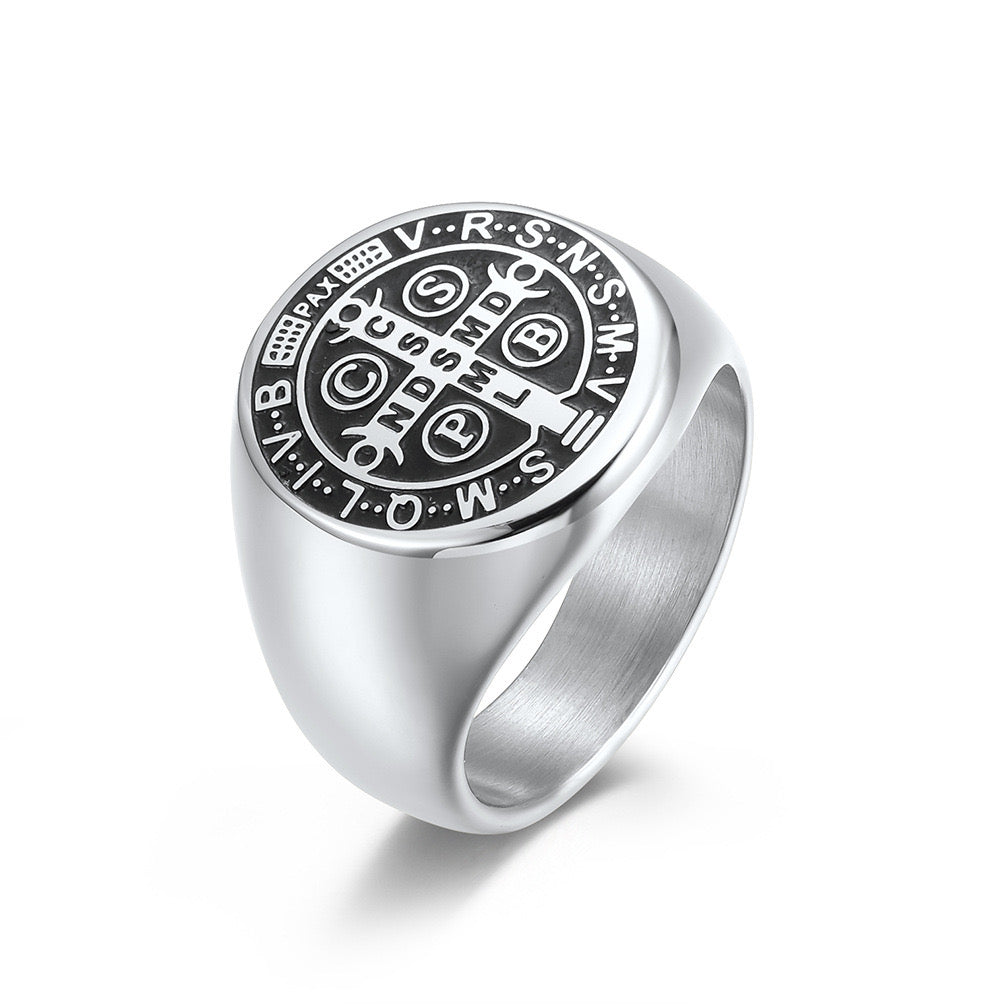Stainless Steel Smooth St Benedict Ring