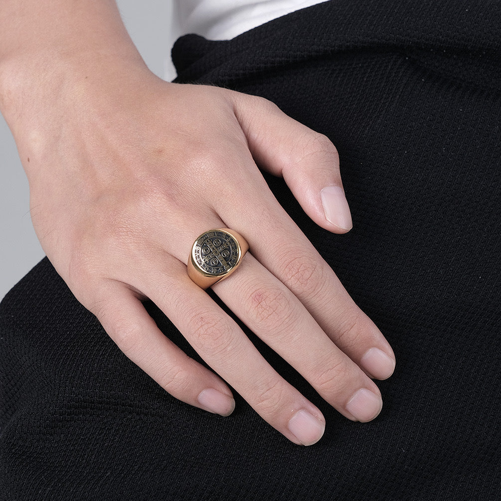 Stainless Steel Smooth St Benedict Ring