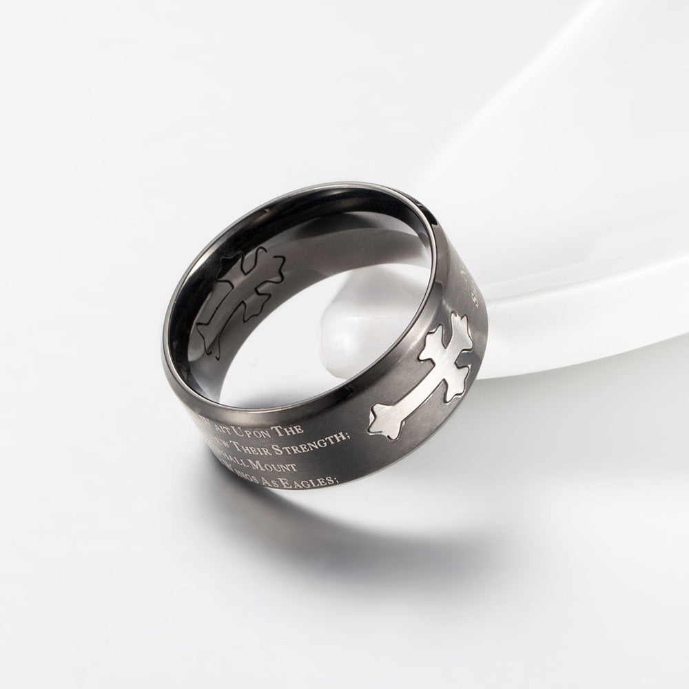 Black Stainless Steel Isaiah 40:31 Ring