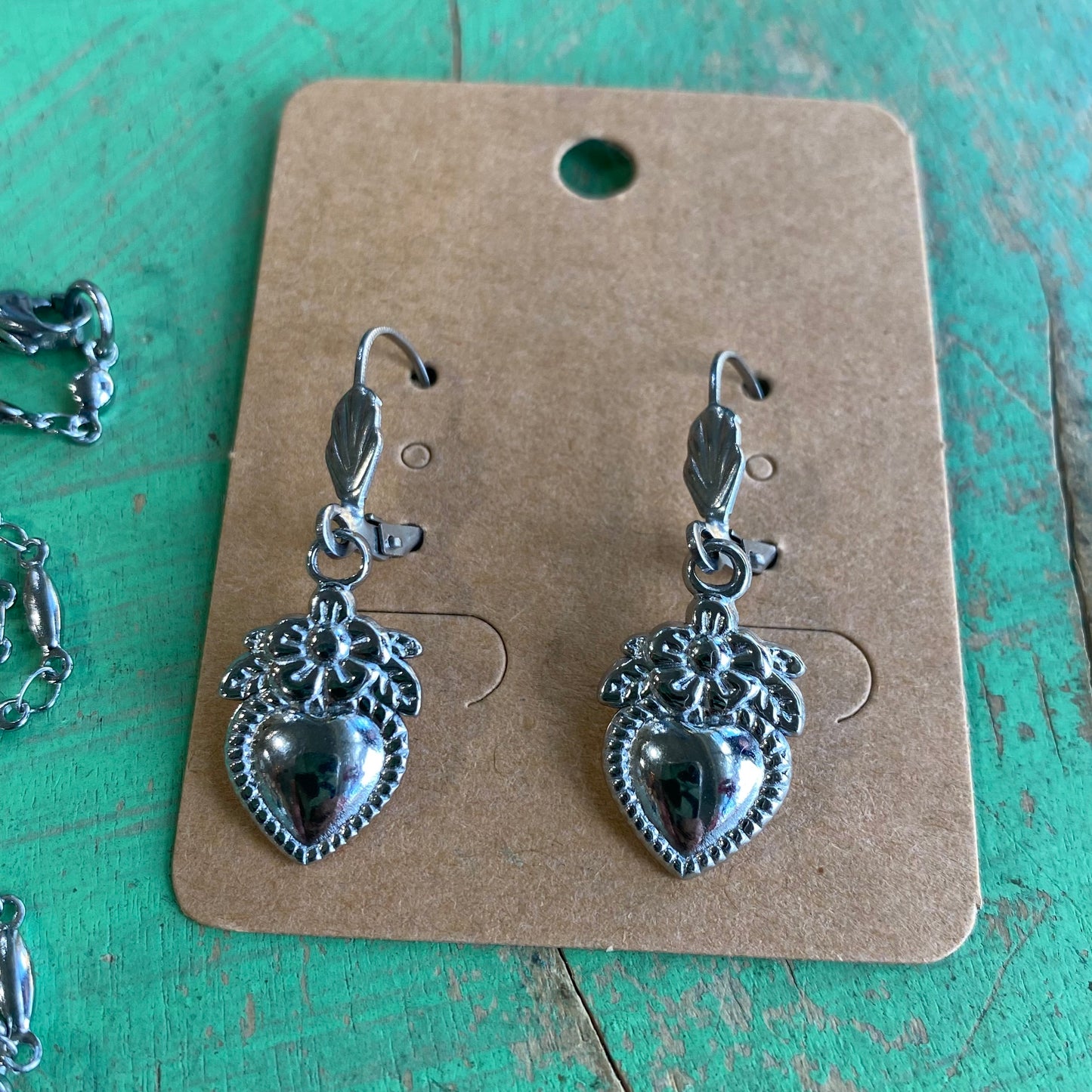 Floral Heart Necklace and Earrings