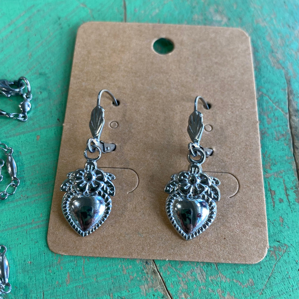 Floral Heart Necklace and Earrings