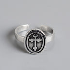 Sterling Silver Oval Cross Adjustable Ring