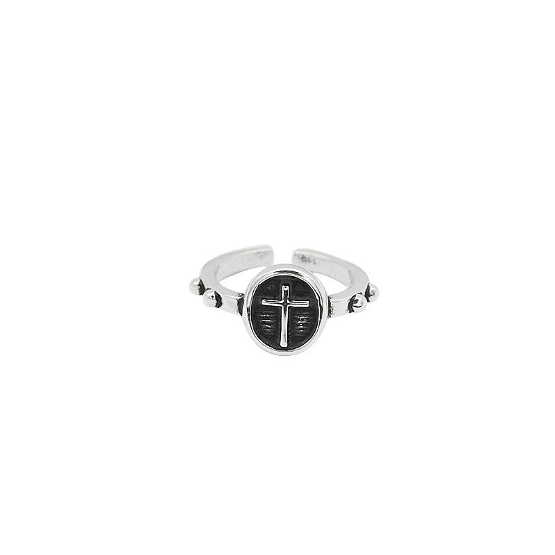 Sterling Silver Oval Cross Adjustable Ring