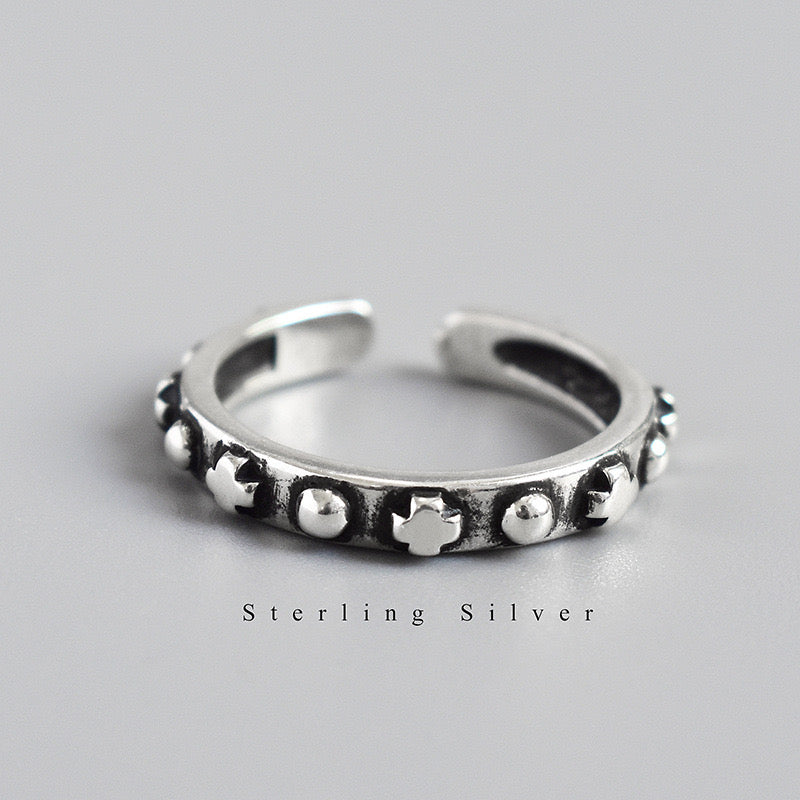 Sterling Silver Cross Dot Adjustable Ring