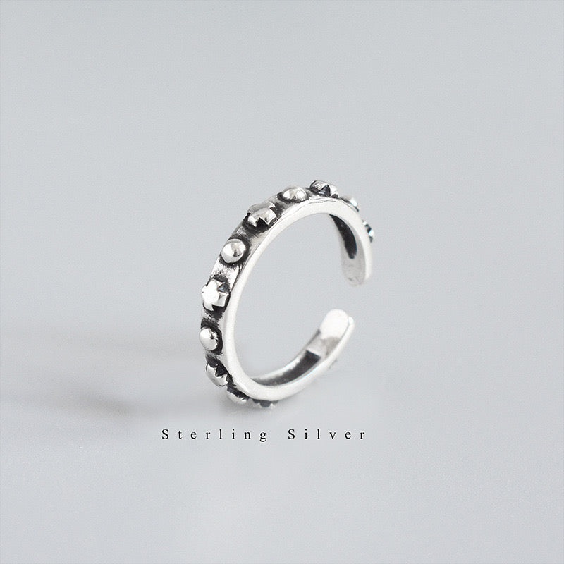 Sterling Silver Cross Dot Adjustable Ring