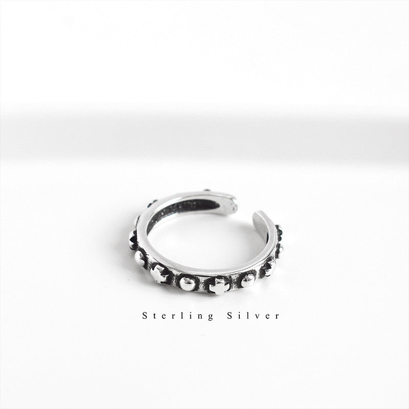 Sterling Silver Cross Dot Adjustable Ring