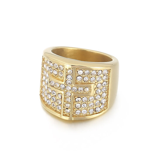 Gold Stainless Steel Cubic Zirconia Cross Ring