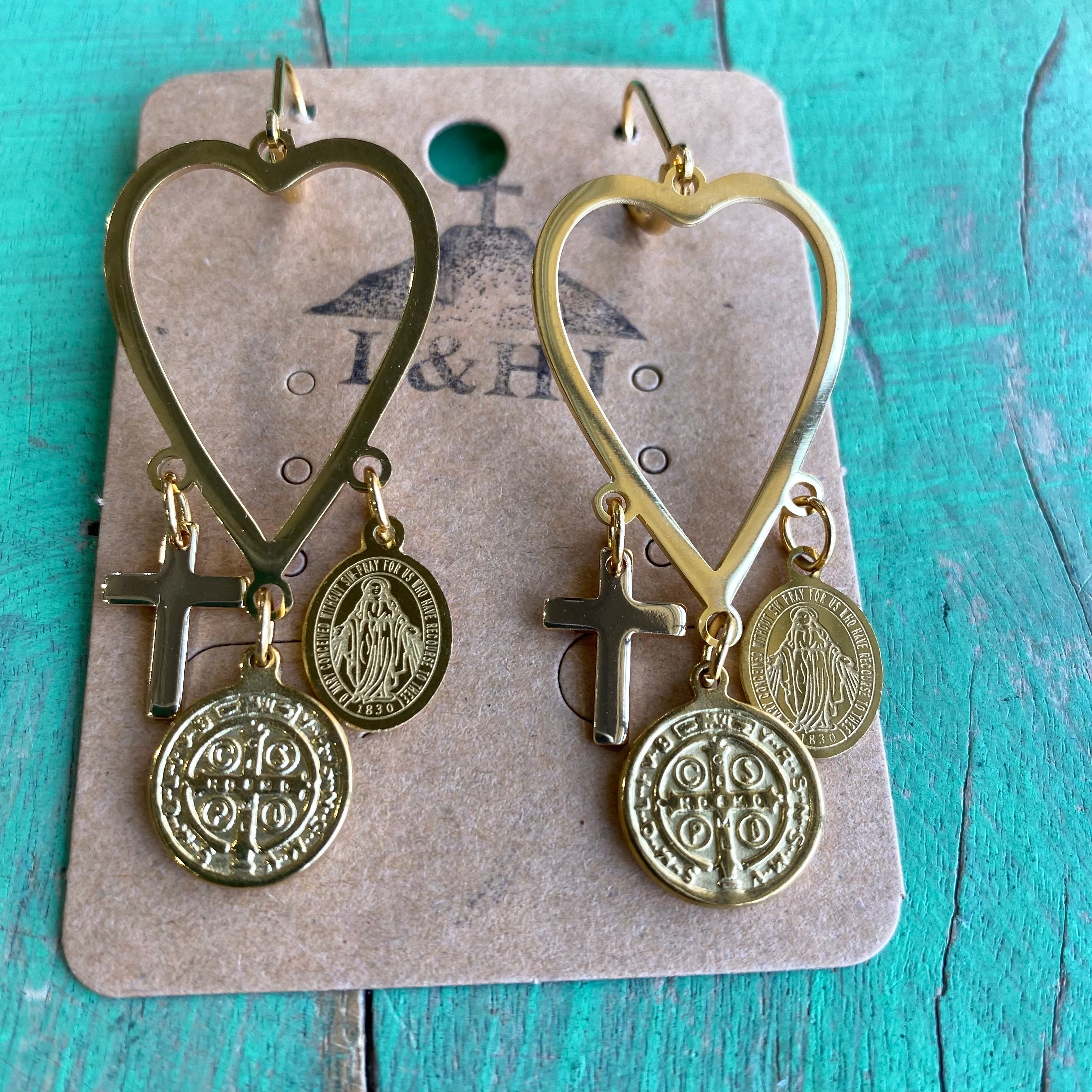 Stainless Steel Saintly Heart Earrings