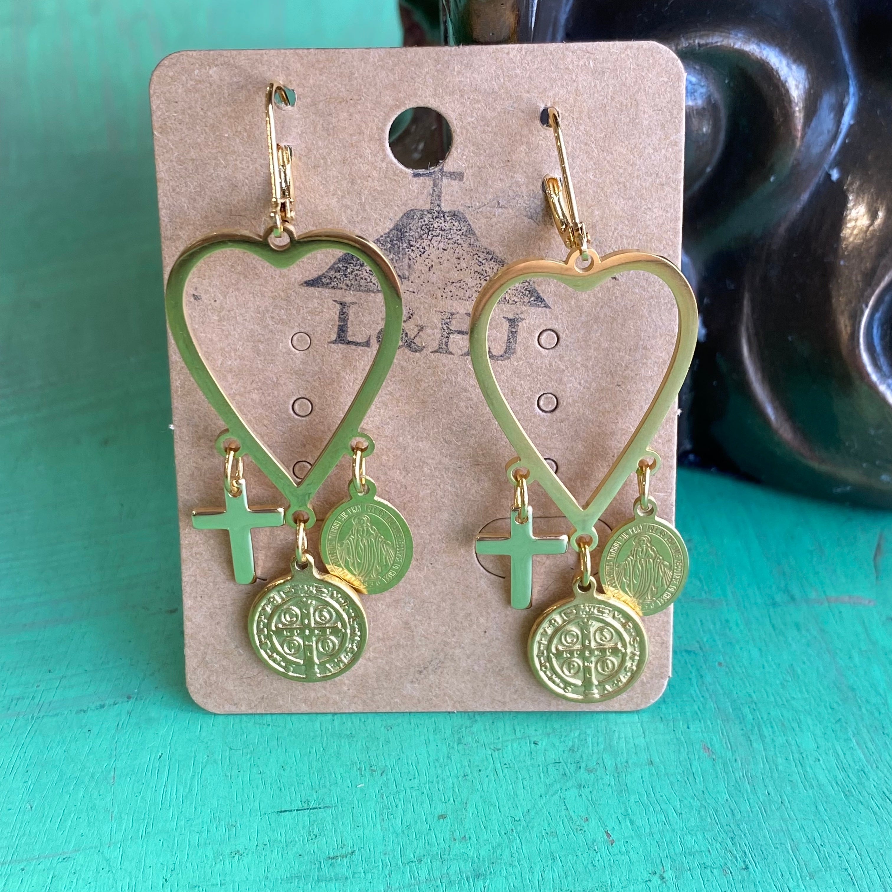 Stainless Steel Saintly Heart Earrings