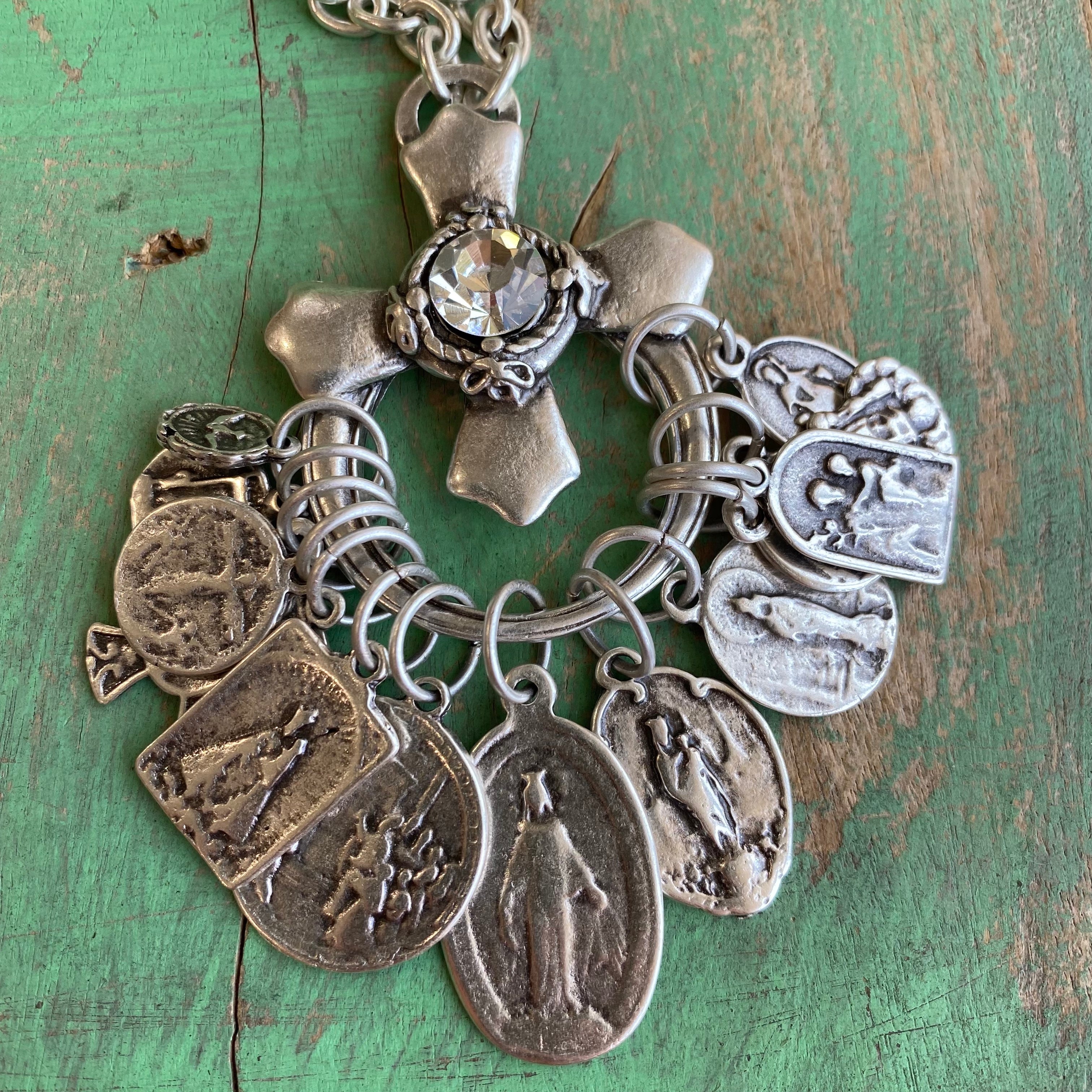Crystal Cross Saint Charm Necklace