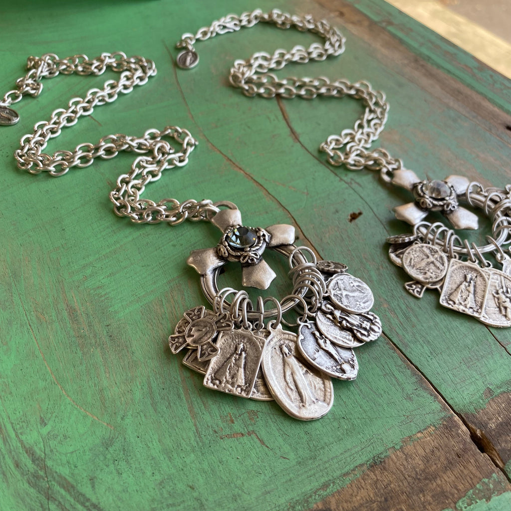 Crystal Cross Saint Charm Necklace