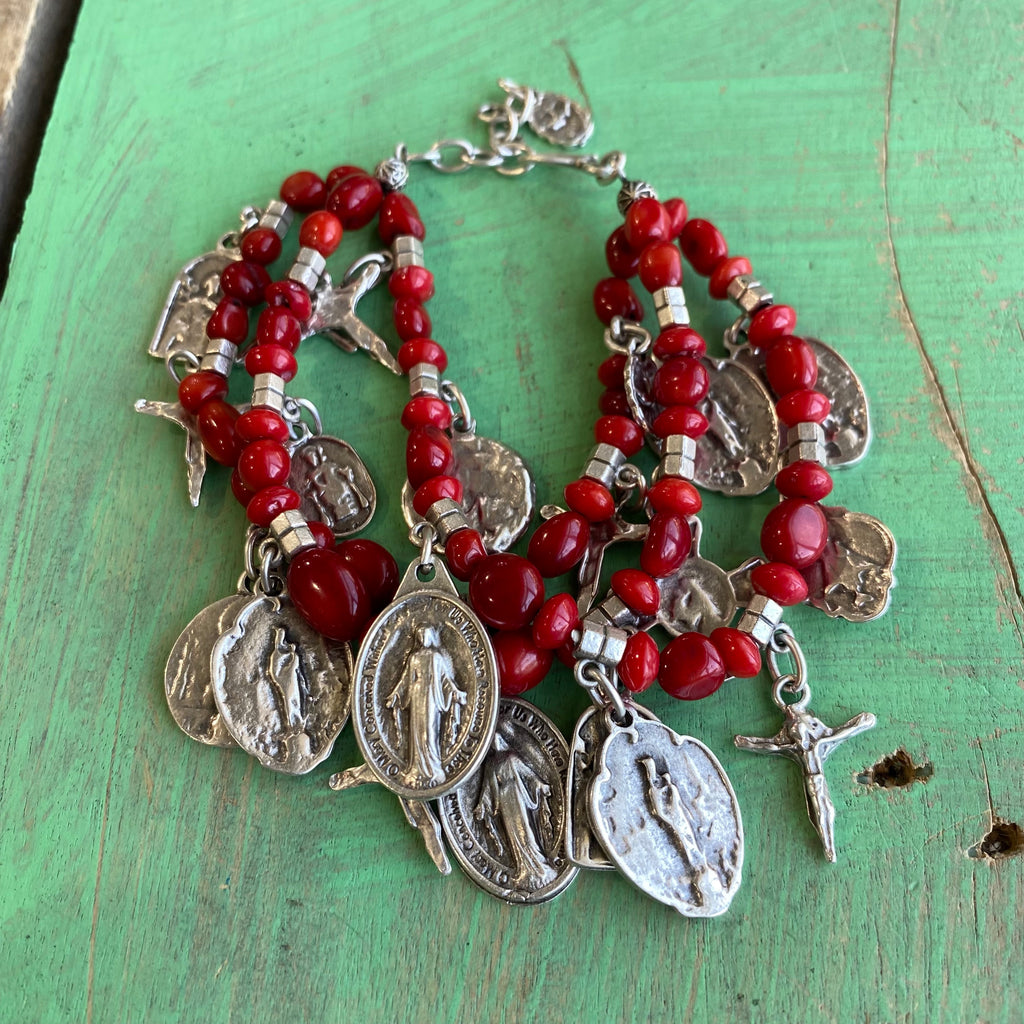 Triple Layer Natural Stone Charm Bracelet