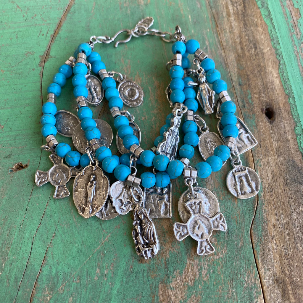 Triple Layer Natural Stone Charm Bracelet