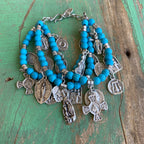 Triple Layer Natural Stone Charm Bracelet