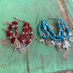 Triple Layer Natural Stone Charm Bracelet