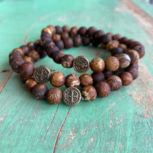 Brown and Bronze St Benedict Bracelet