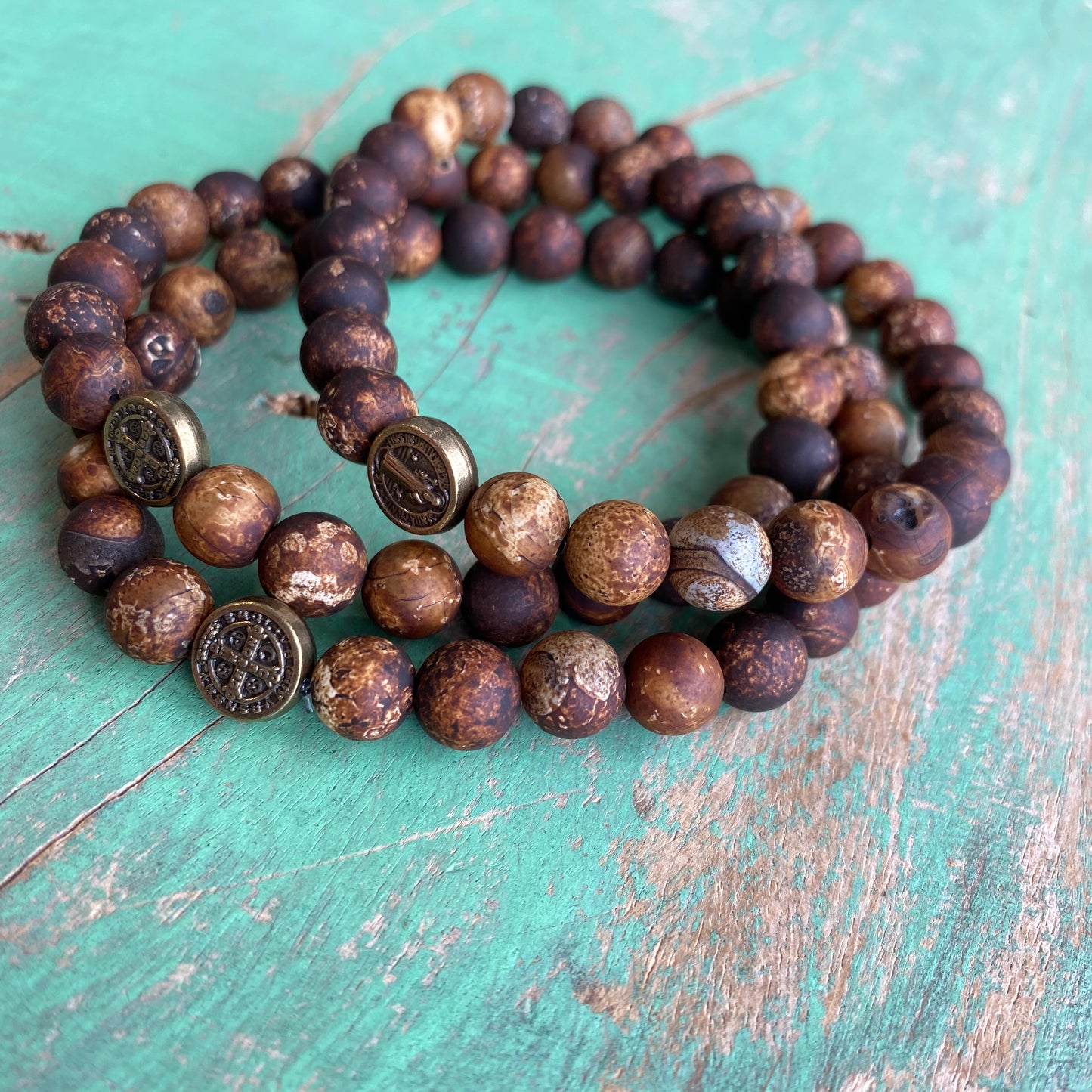 Brown and Bronze St Benedict Bracelet