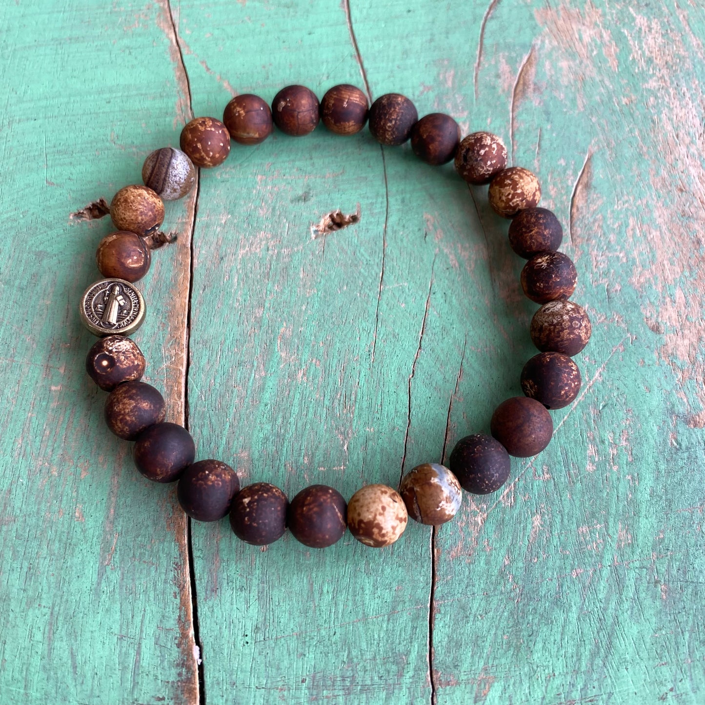 Brown and Bronze St Benedict Bracelet