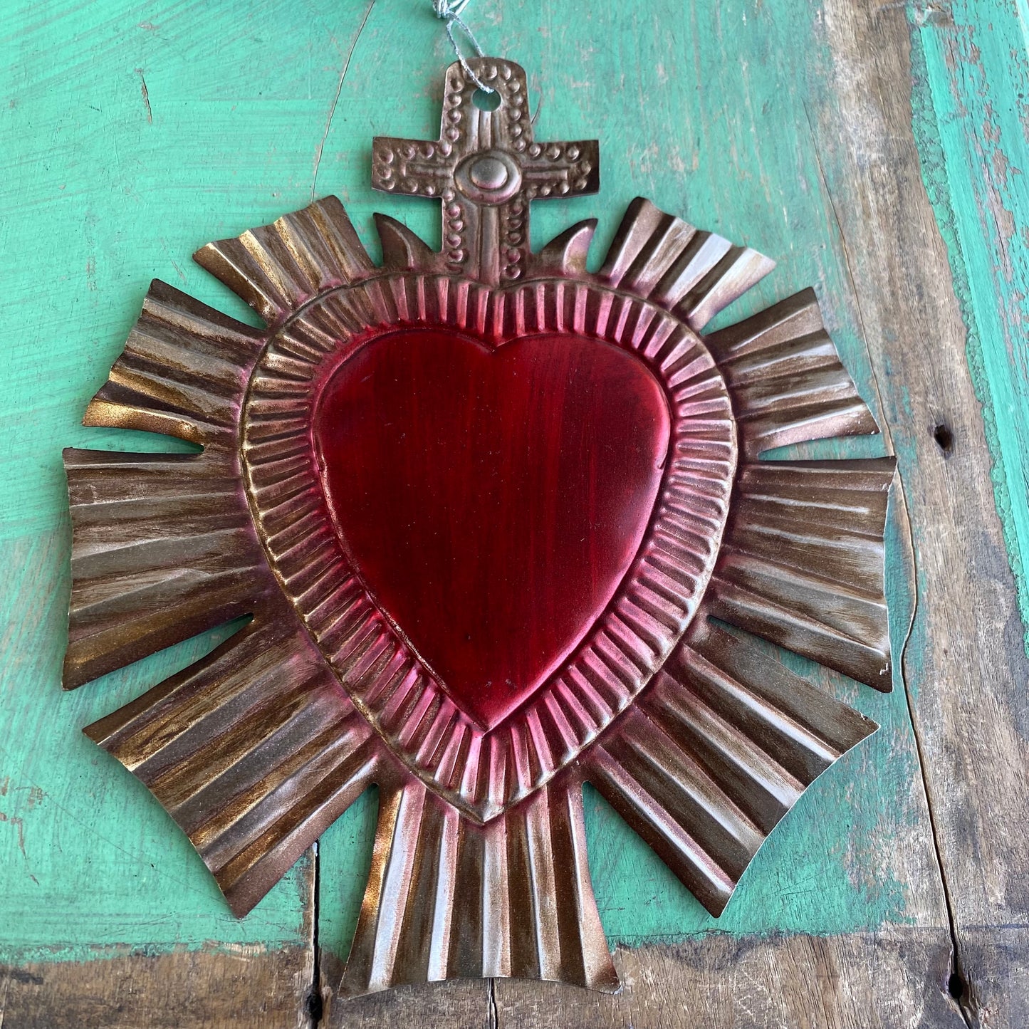 Red Tin Sacred Hearts Ornament
