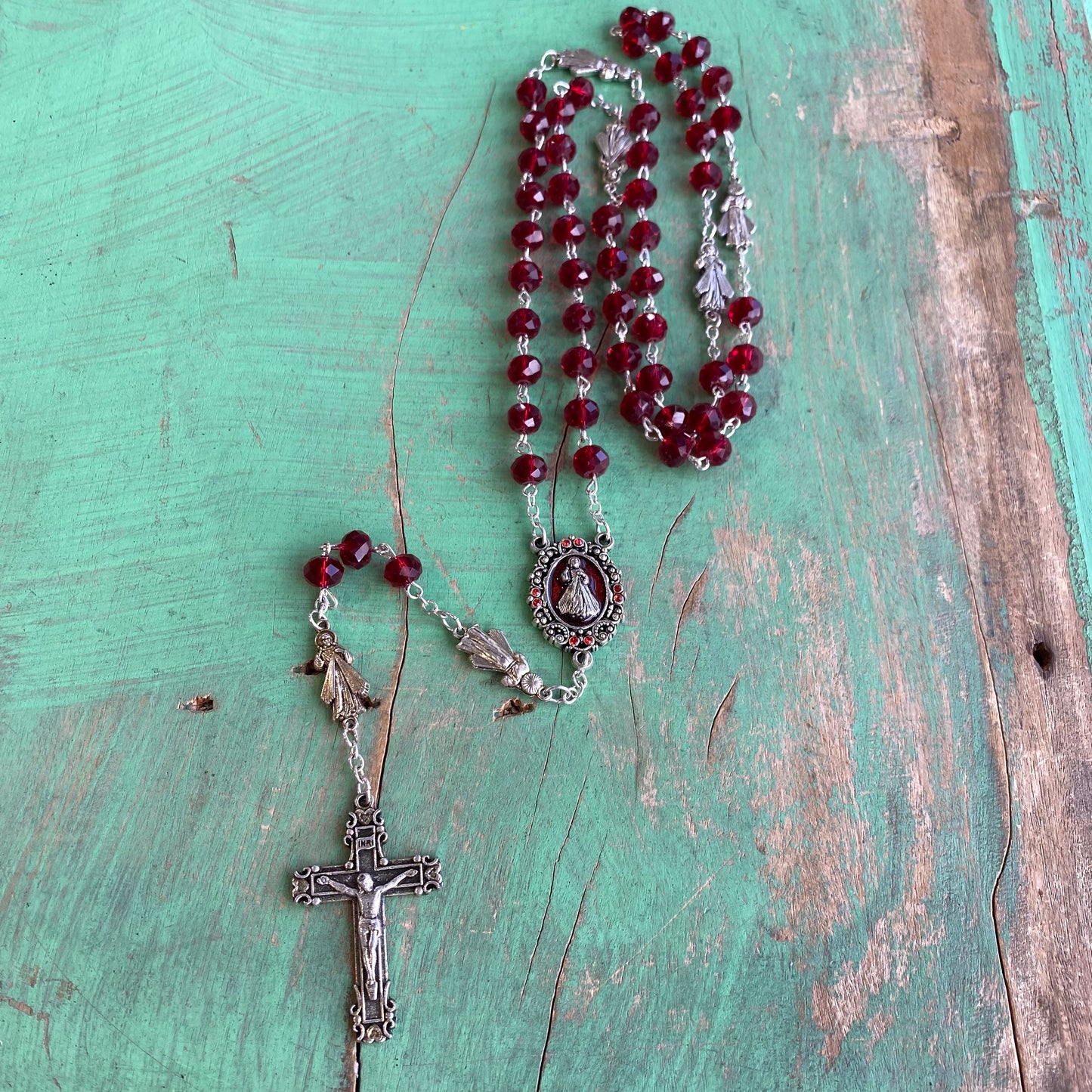 Red Divine Mercy Crystal Rosary