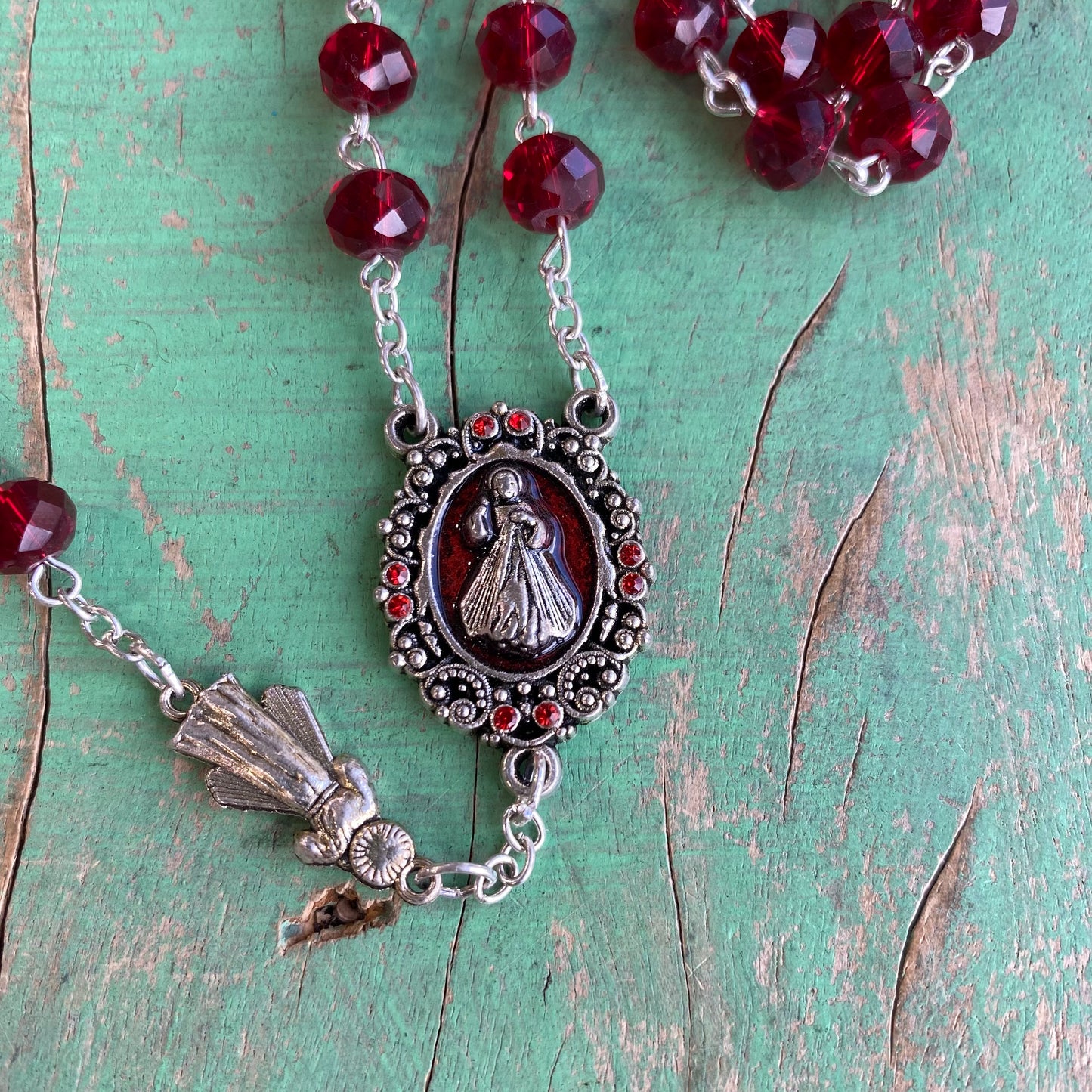 Red Divine Mercy Crystal Rosary