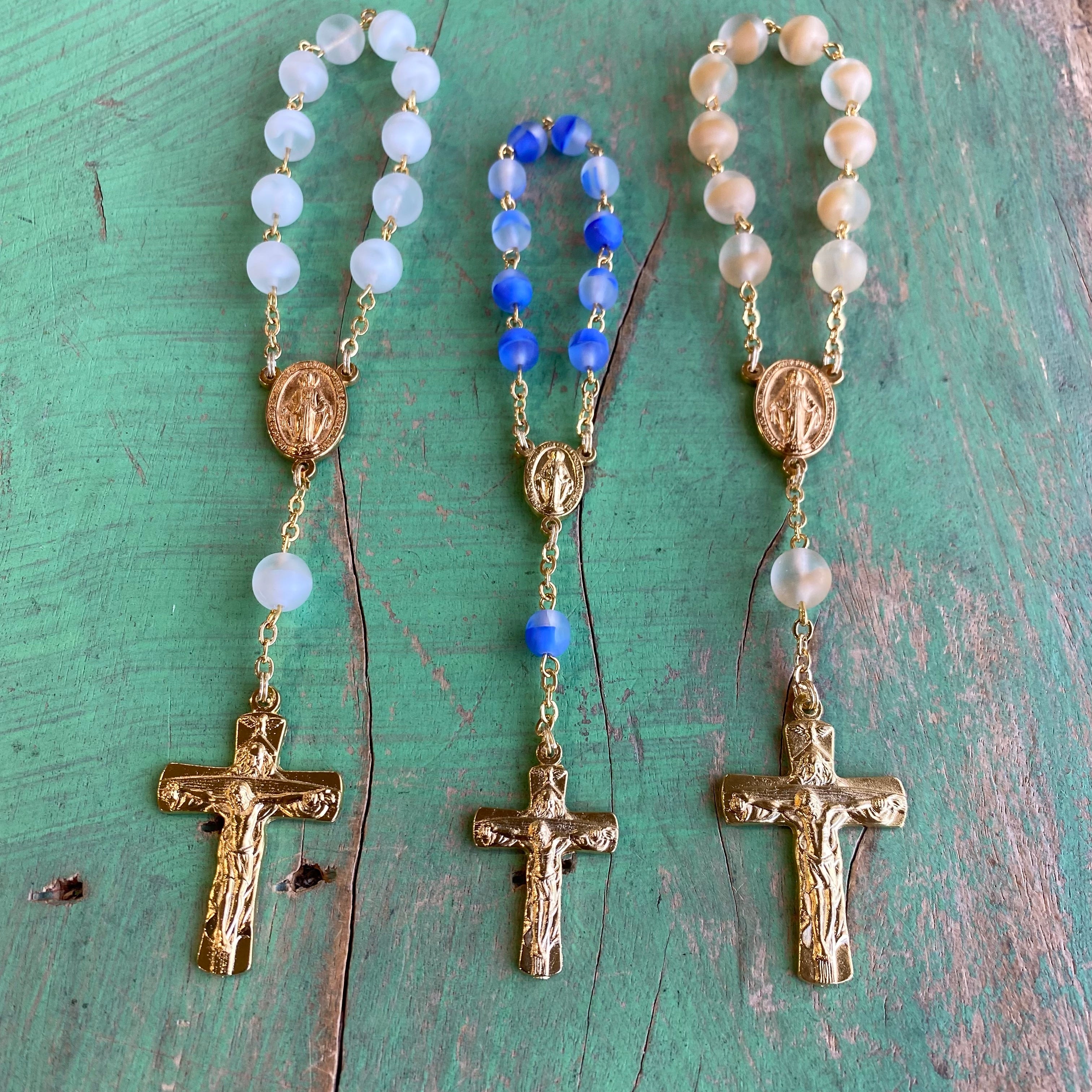 Miraculous Medal Frosted Bead Decade Rosaries