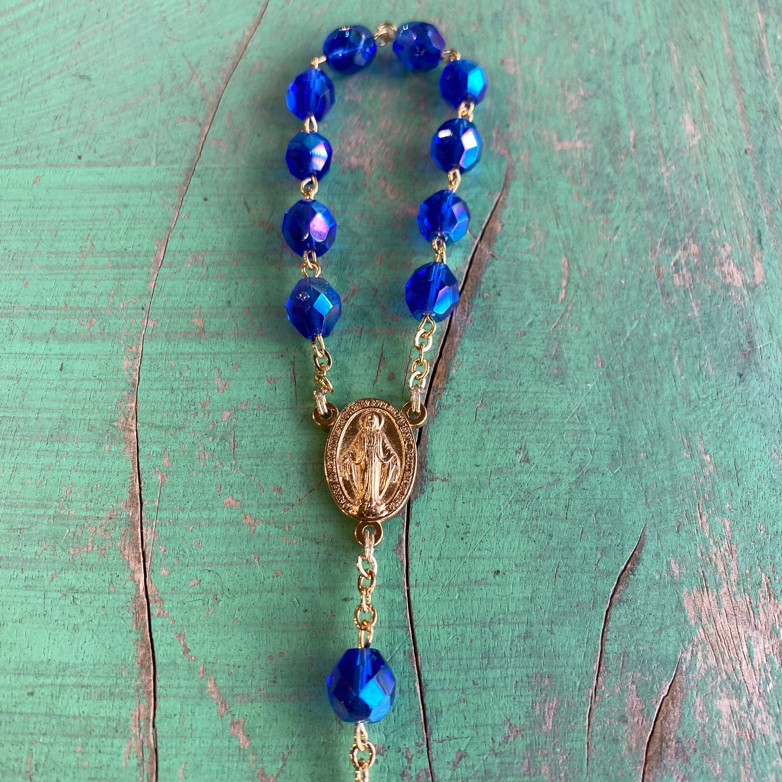 Miraculous Medal Crystal Blue Decade Rosary