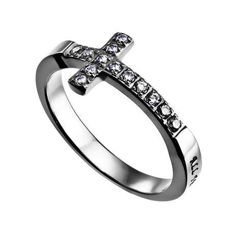 Sideways Cross Ring "Christ My Strength"