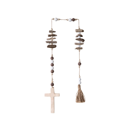 Abaca and Driftwood Garland with Cross and Tassel