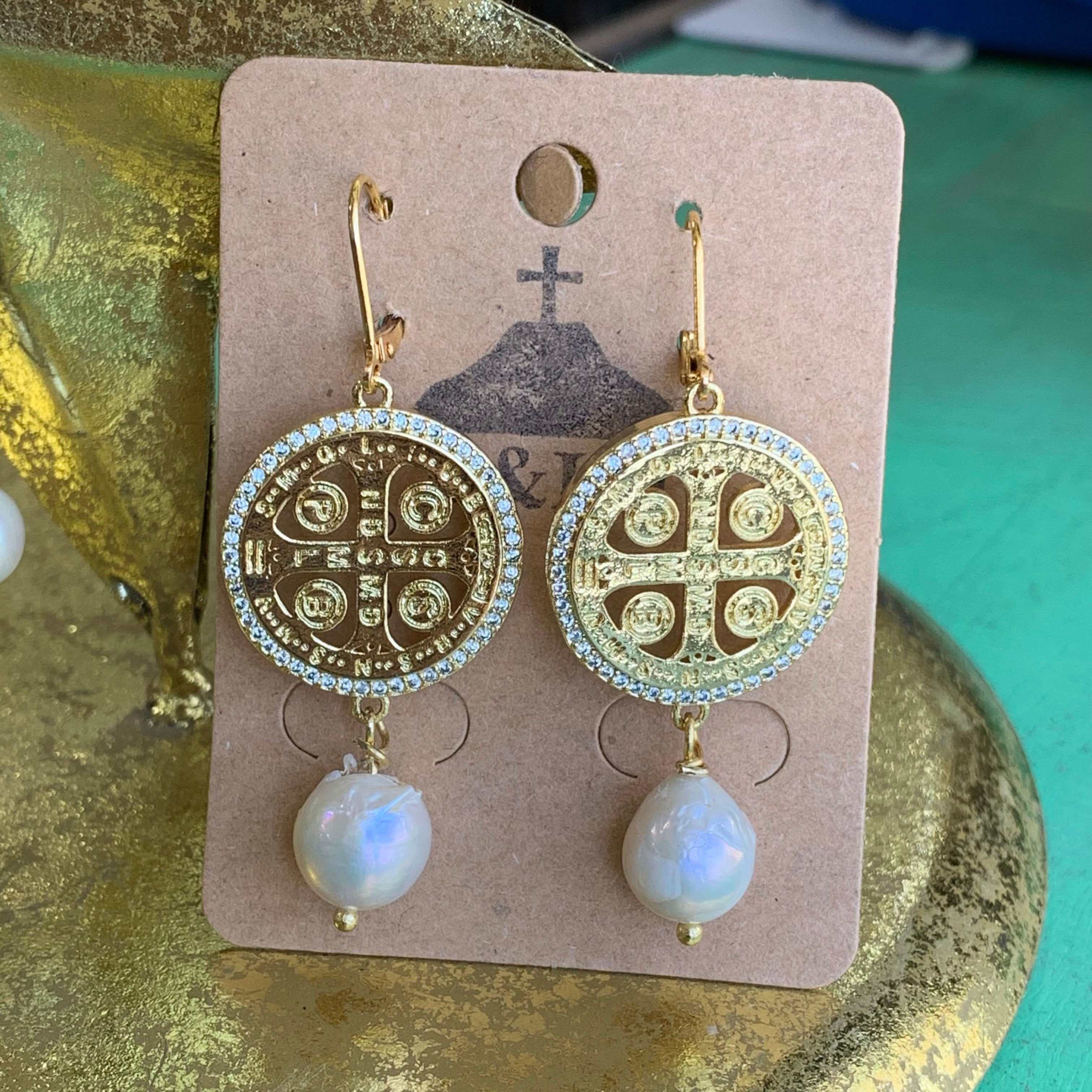 St Benedict Pearl Drop Earrings