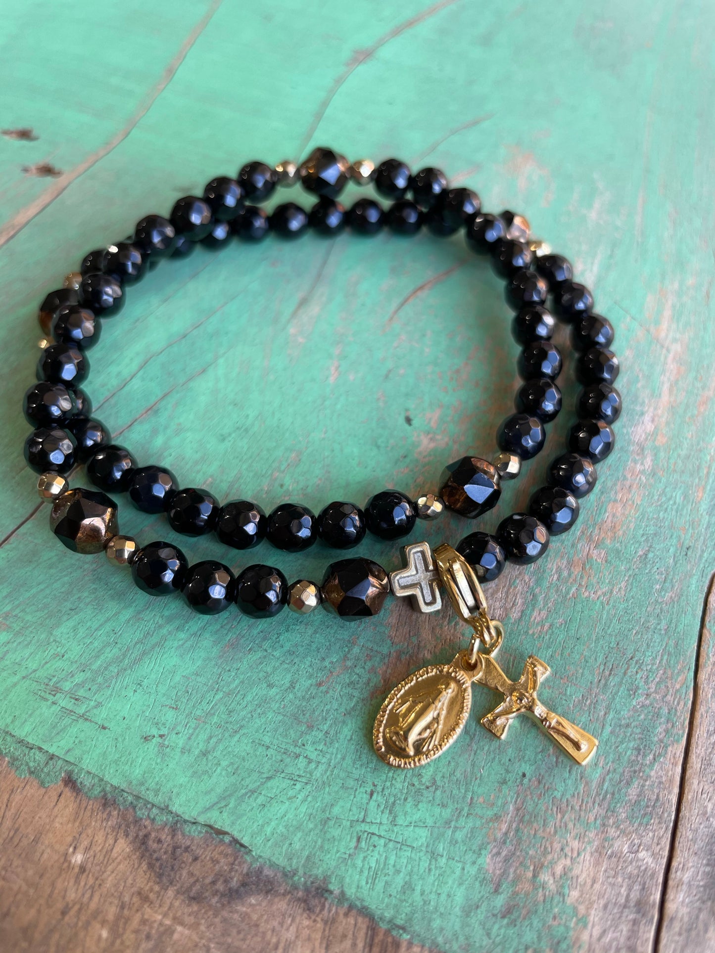 Rosary Wrap Bracelet with Gold Accents