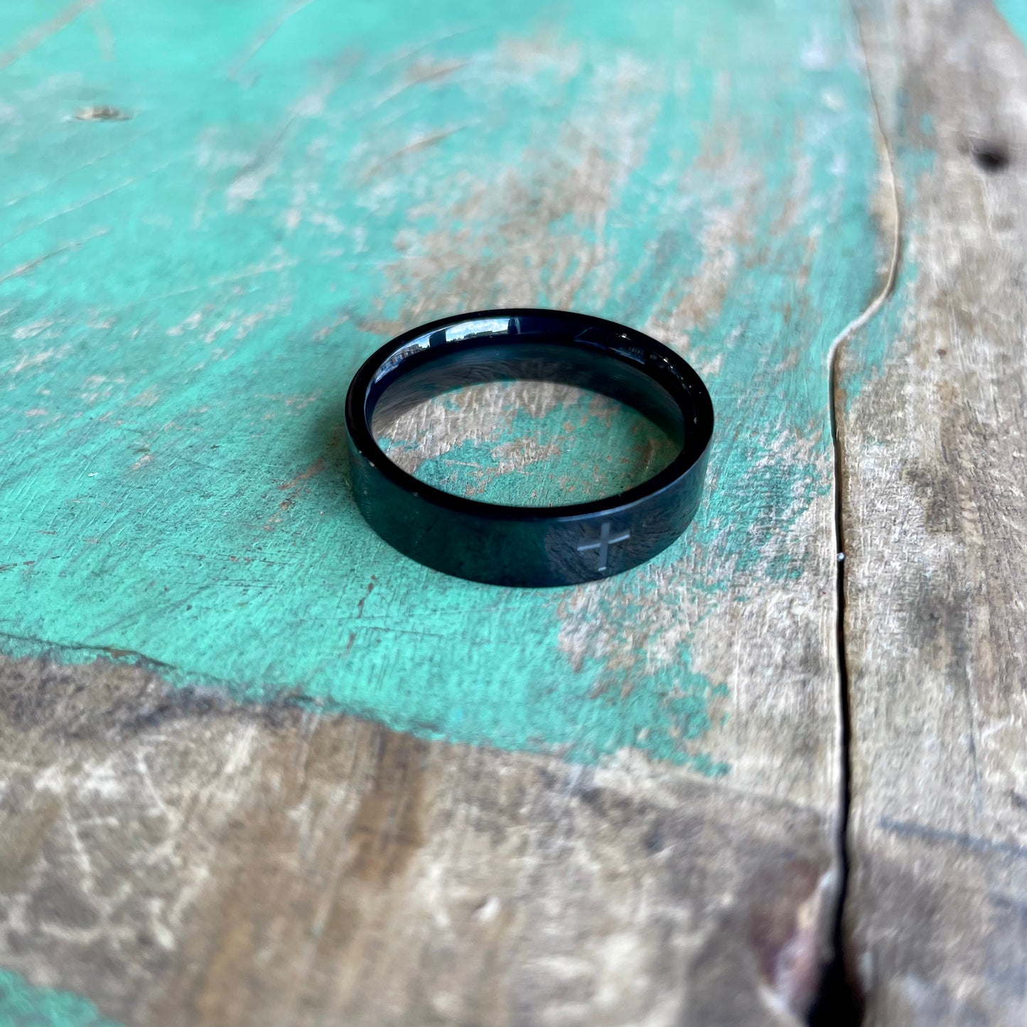 Black Stainless Steel Simple Cross Ring