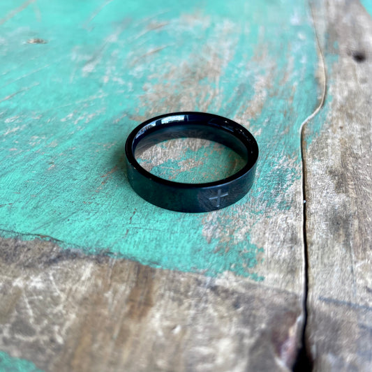 Black Stainless Steel Simple Cross Ring