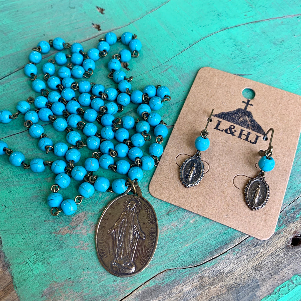 Miraculous Medal Turquoise Set