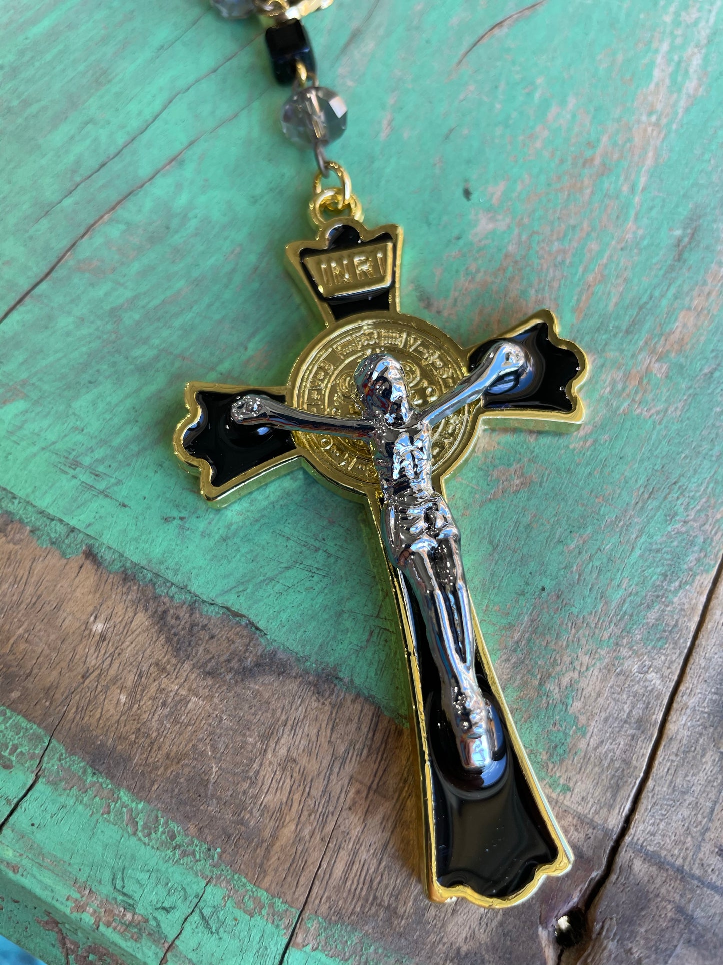 St Benedict Enamel Crucifix Car Blessings