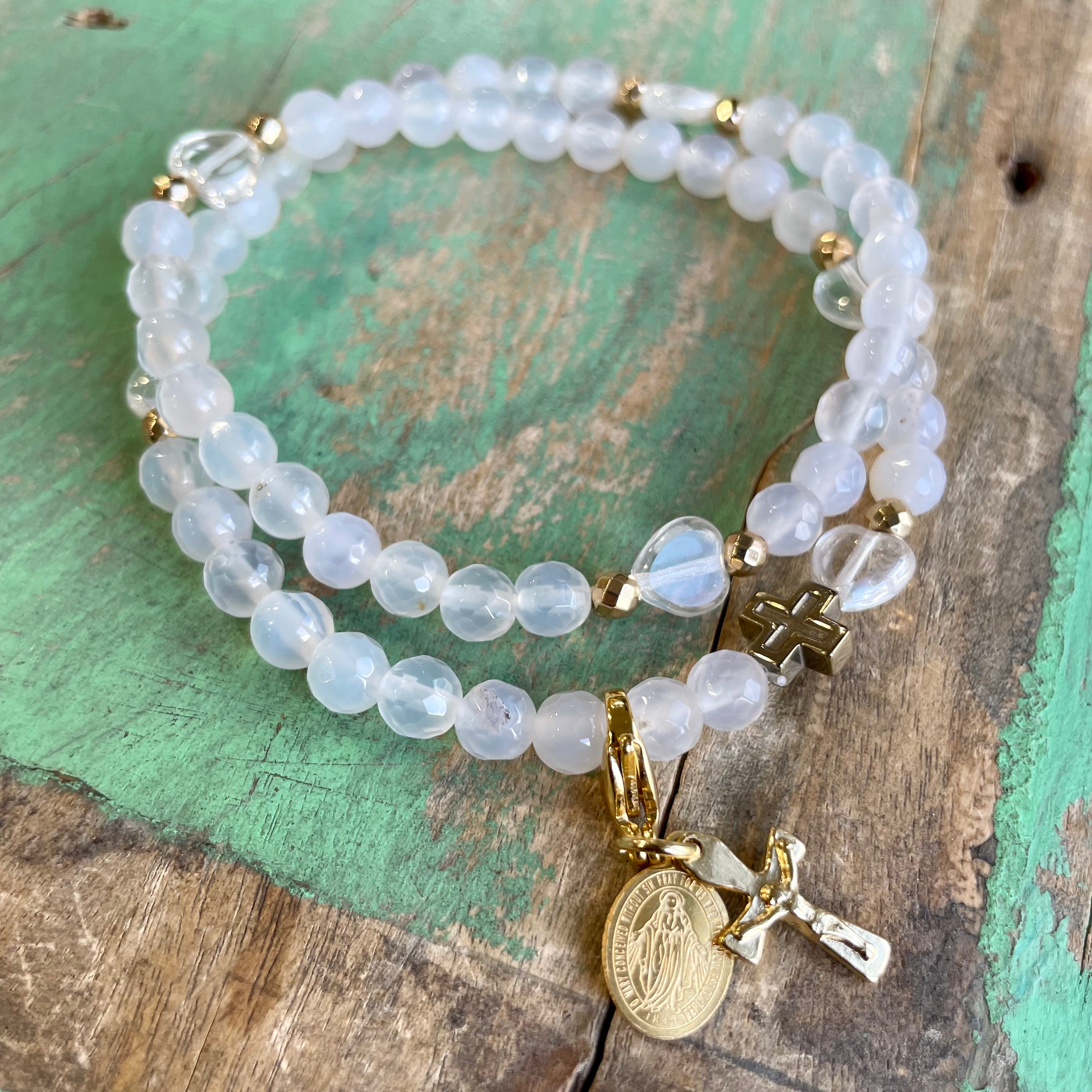 Rosary Wrap Bracelet with Gold Accents