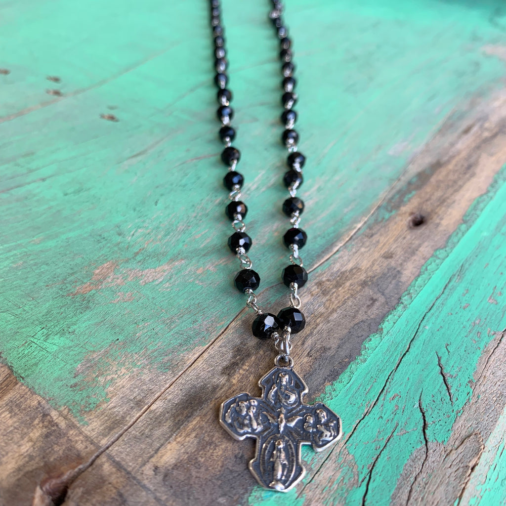 Black and Silver 5 Way Cross Earrings, Bracelet, and Necklace